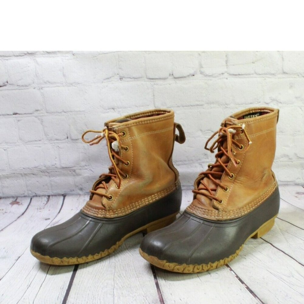 LL Bean Mens Brown Leather 8" Lace Up Gore-Tex Insulated Duck Boots Size 8 M - Picture 2 of 9
